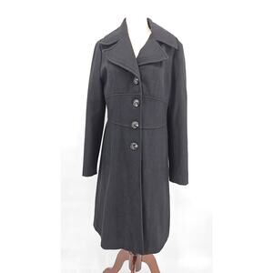 Nine West Women's 8 Black Wool Button-Up Mid Length Coat